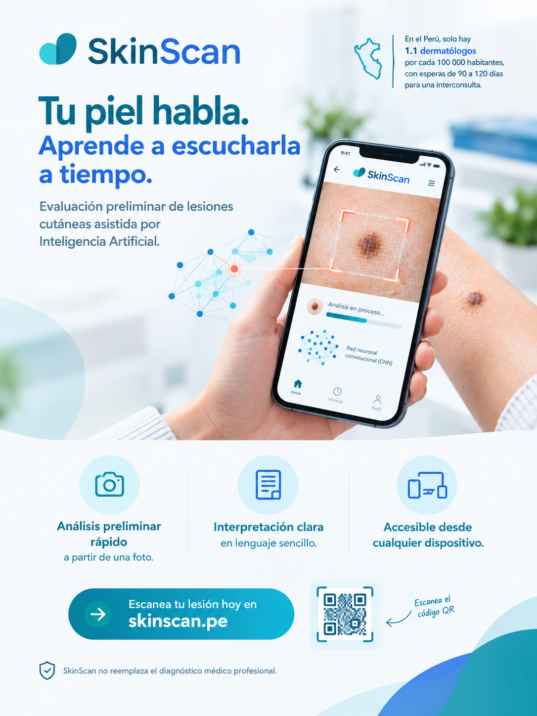 Póster de SkinScan: tu piel habla. Aprende a escucharla a tiempo.